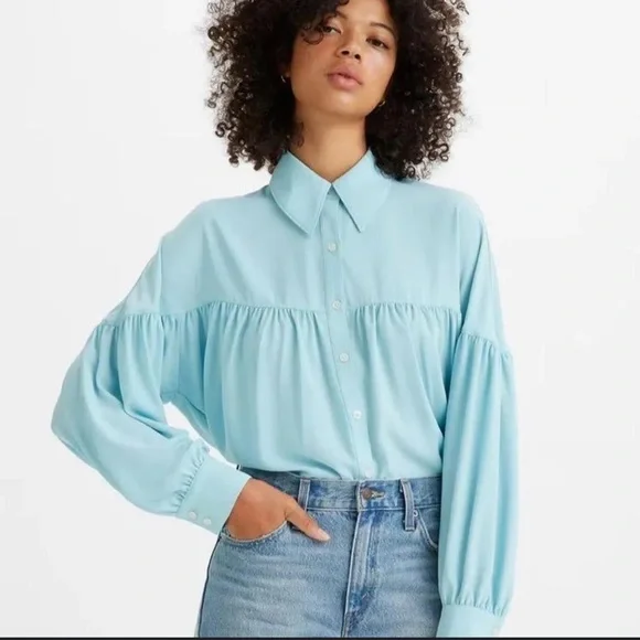NWT Levi’s Aerie Blouse Button Down Oversized Blue Small - Picture 1 of 1